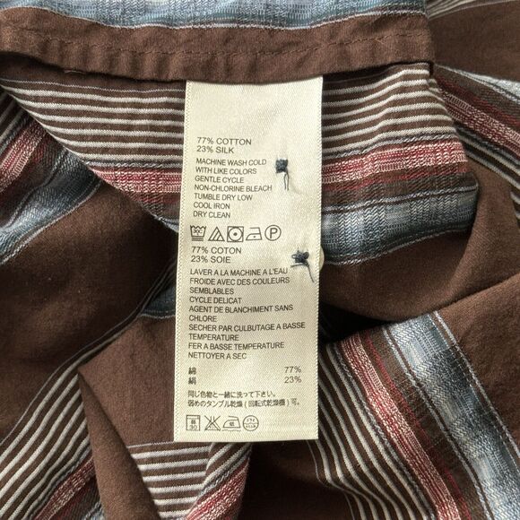 Tommy Bahama Shirt Mens Large Brown Blue Striped Silk Blend Casual Office Preppy - Picture 8 of 10